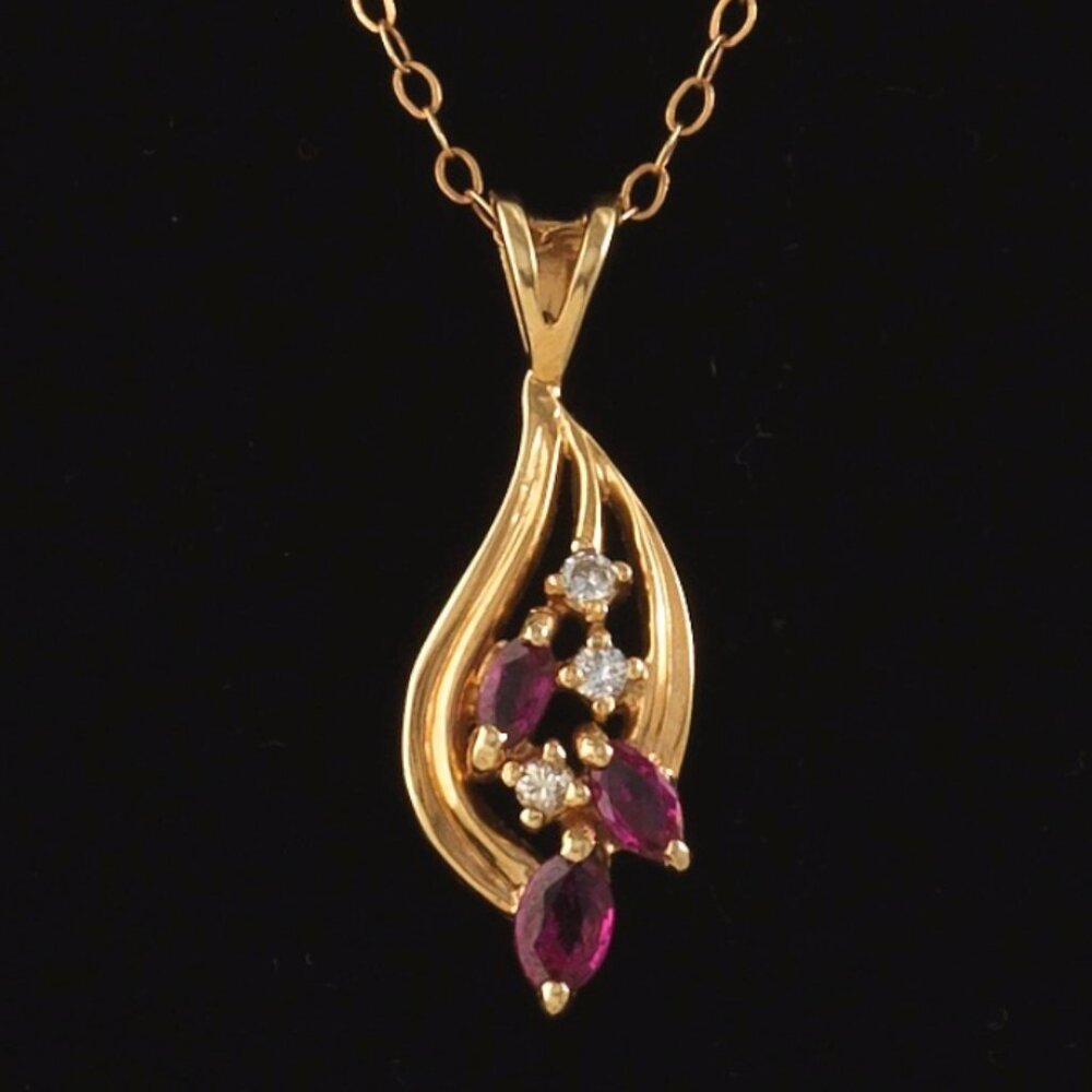14k Yellow Gold, Ruby and Diamond Pendant (chain not included)